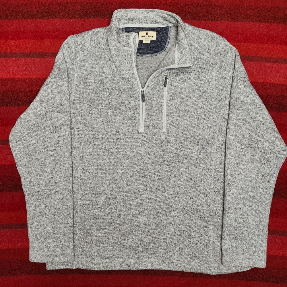 Woolrich Sweater Fleece Quater Zip Pullover Mens XL Heather Gray Pocket Outdoors